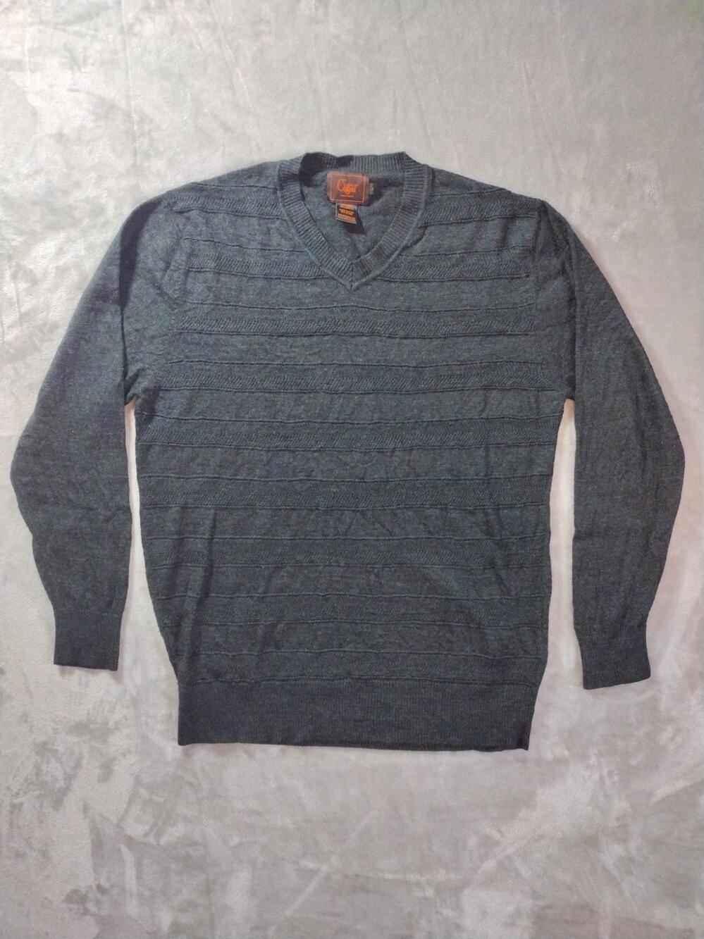 Cigar Couture Sweater Mens L Charcoal Gray Wool Blend V-Neck Quiet Luxury Retro